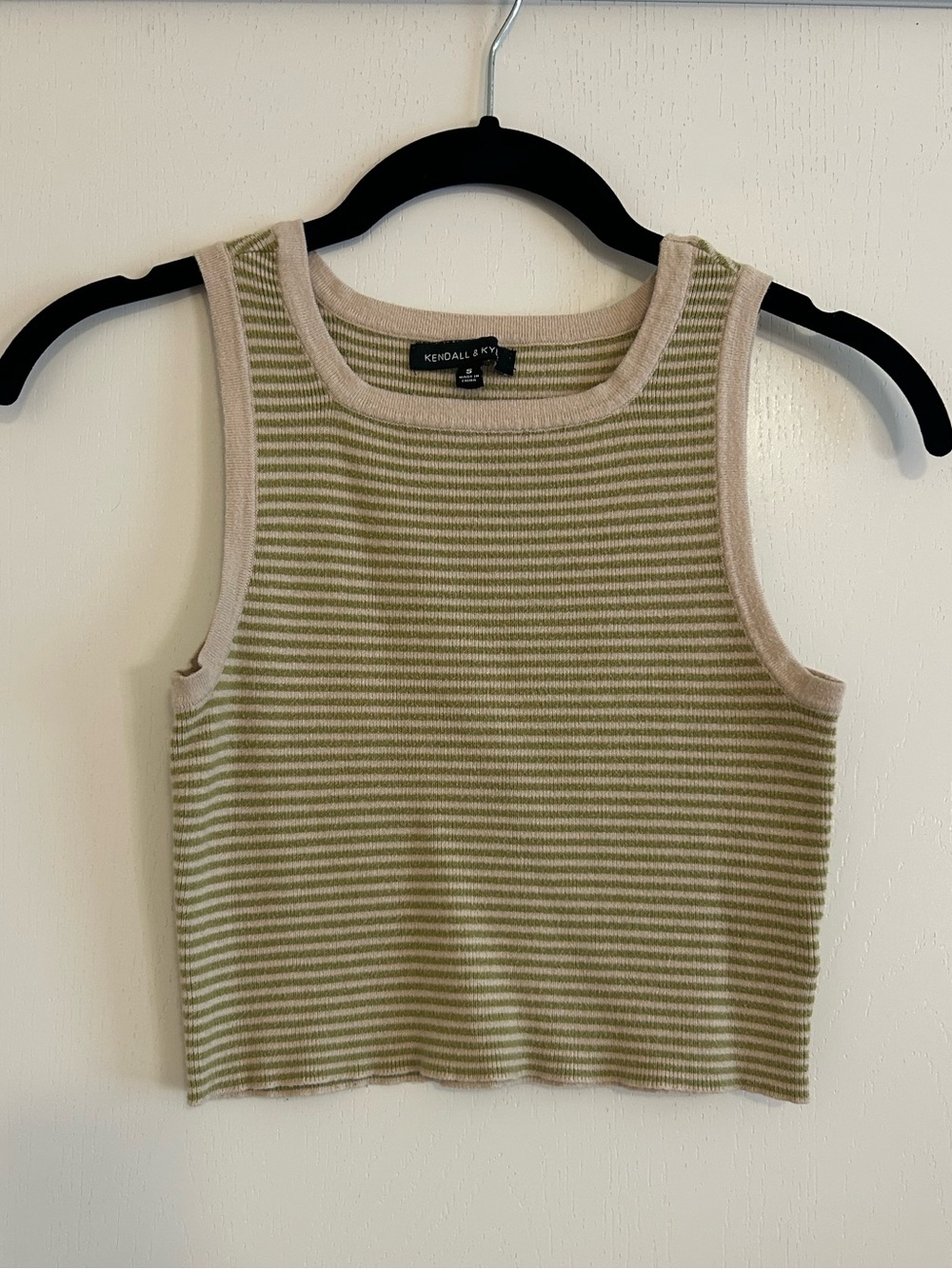 Kendall & Kylie Olive and Cream Striped Crop Tank
